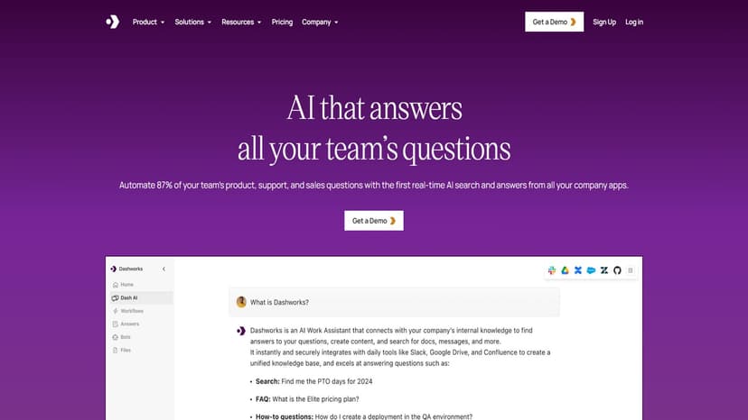 Dashworks ai - Dashworks AI帮助企业实现数据整合和自然语言搜索，助力高效工作。