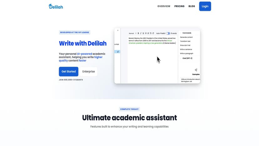 Delilah - Delilah是哈佛和麻省理工开发的AI学术助手，助力你快速完成论文写作与编辑。