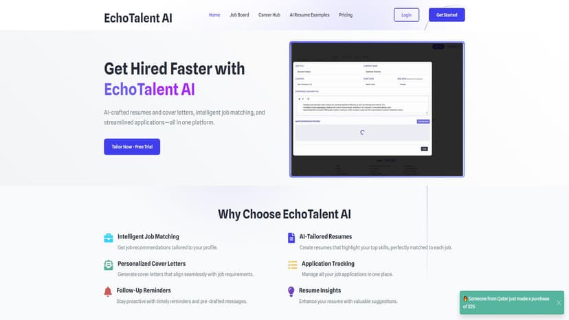 echotalent.net - 一站式求职平台：量身定制简历，人工智能职位匹配，简历投递省心快捷。