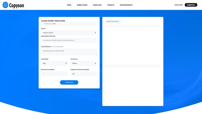 Copyson - Copyson是一款基于人工智能技术的在线文本生成工具，能够快速、准确地为您创造高质量的短篇或长篇内容。无论是文章撰写、博客创建还是广告宣传文字，它都能满足您的需求。