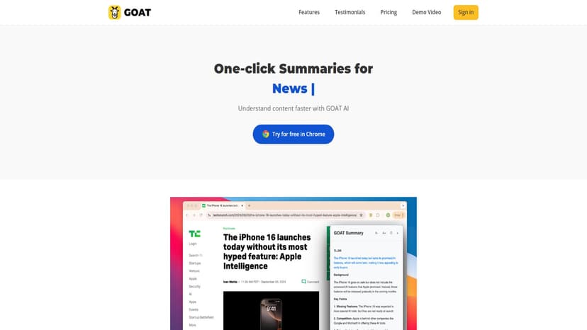 GOAT AI - GOAT AI Summarizer：自动文本摘要。