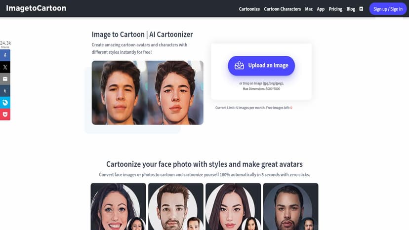 ImagetoCartoon - Transform your photos into incredible cartoon avatars with our powerful 2D and 3D cartoon character maker.