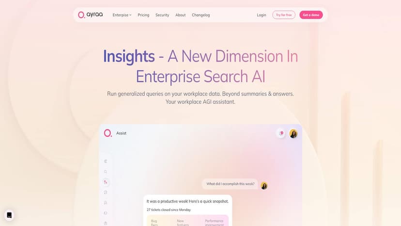 Insights - Ayraa - 企业搜索AI的新维度，提供工作场所数据的通用查询，超越摘要和答案。