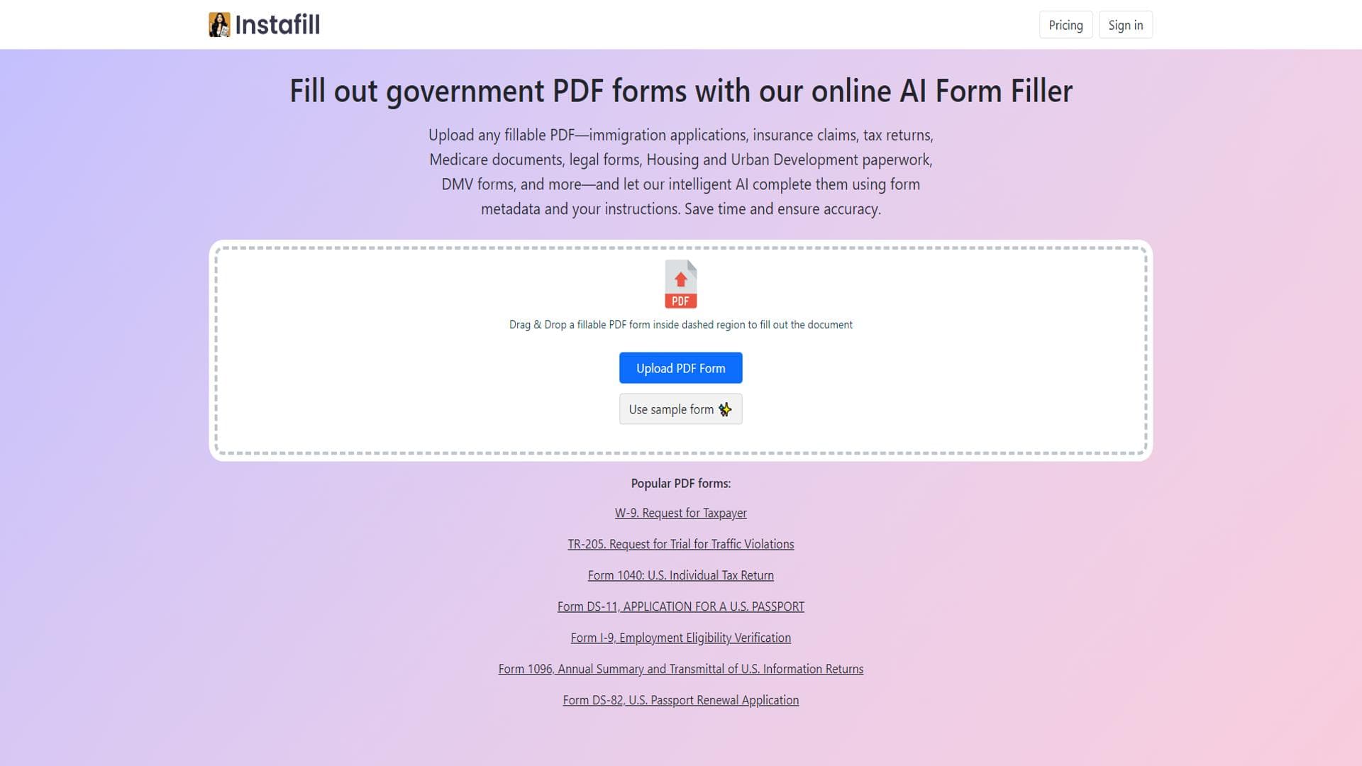 AI Form Filler - Fill out PDF forms with Instafill.ai