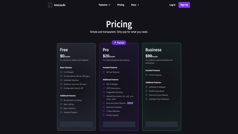 InteraxAI - InteraxAI提供免费和付费两种定价计划，满足不同用户需求。