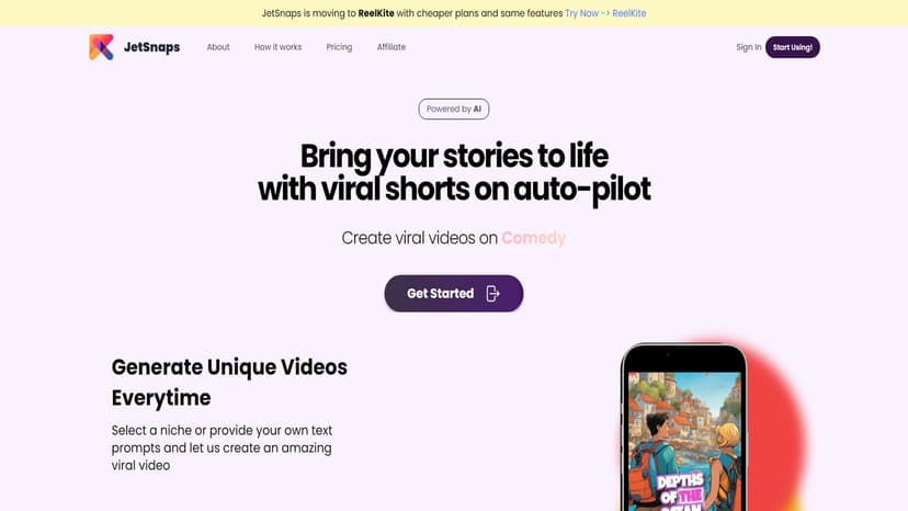 JetSnaps - JetSnaps利用AI自动生成YouTube Shorts、Reels和Snaps，帮助用户轻松制作病毒视频。