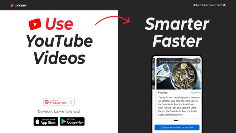 Lookie - 全球标准的YouTube AI工具，帮助用户将长视频转化为简洁易懂的摘要。