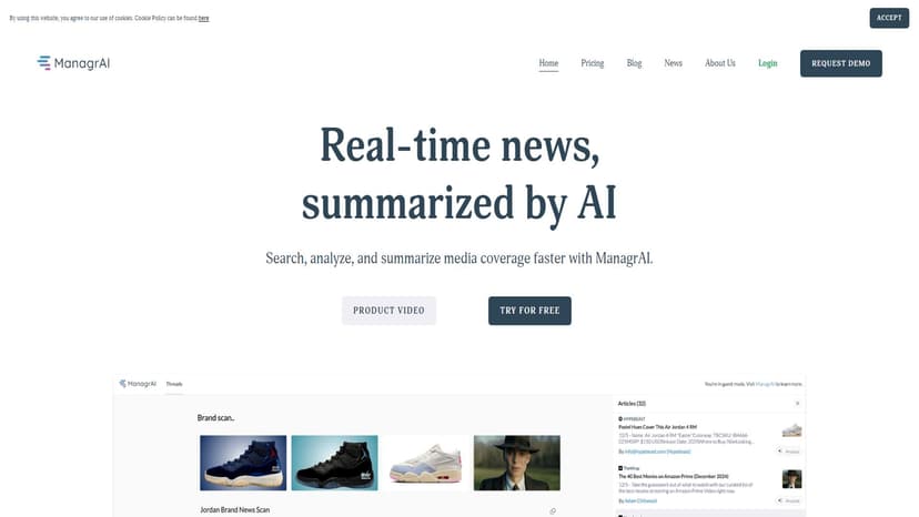 ManagrAI - ManagrAI是一款AI驱动的媒体分析工具，帮助用户快速获取新闻汇总和报道报告。