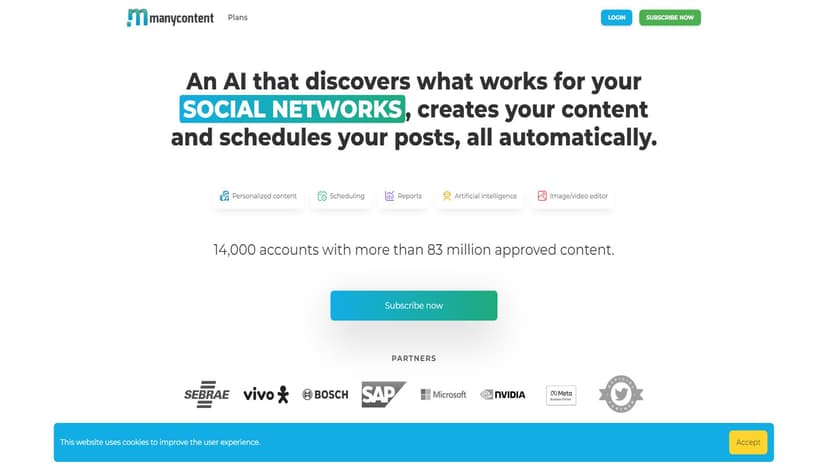Manycontent - Manycontent 是一款使用人工智能（AI）来生成特殊图像、文本和标签以解决受众痛点的工具。它旨在为你的社交媒体渠道提供高效且有价值的内容，帮助你快速扩大在线存在。
