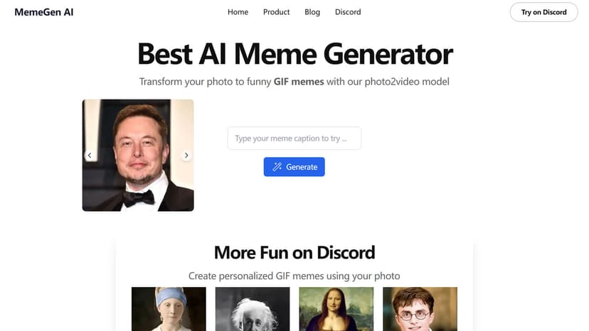 MemeGen AI - 将任何人变成有趣的动画表情包的最佳AI表情包生成器。