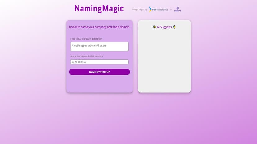 Naming Magic - Naming Magic是一款AI工具，帮助用户为公司命名并查找可用域名。