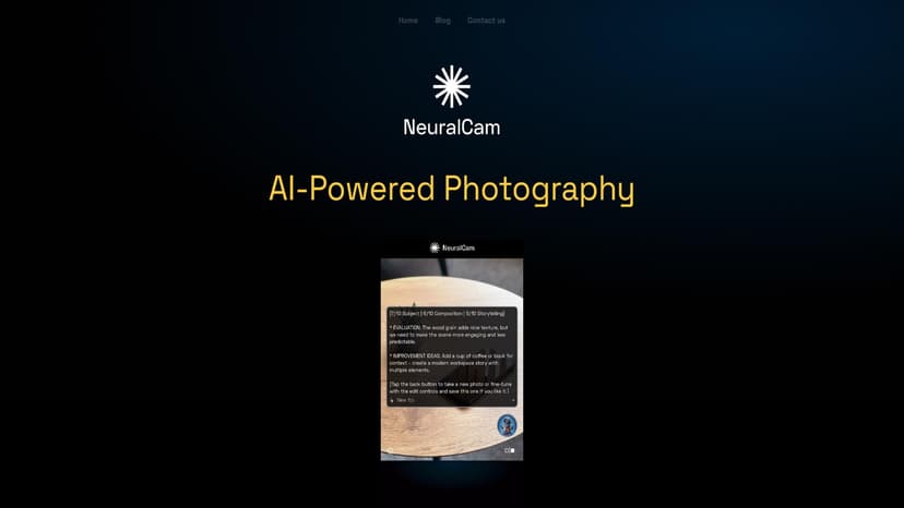 NeuralCam AI Camera - NeuralCam AI Camera是一款AI驱动的摄影工具，提供实时指导，帮助用户提升摄影技巧。