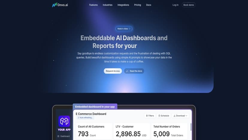 Onvo AI - 通过AI提示连接多源数据，快速构建仪表板和可视化图表。