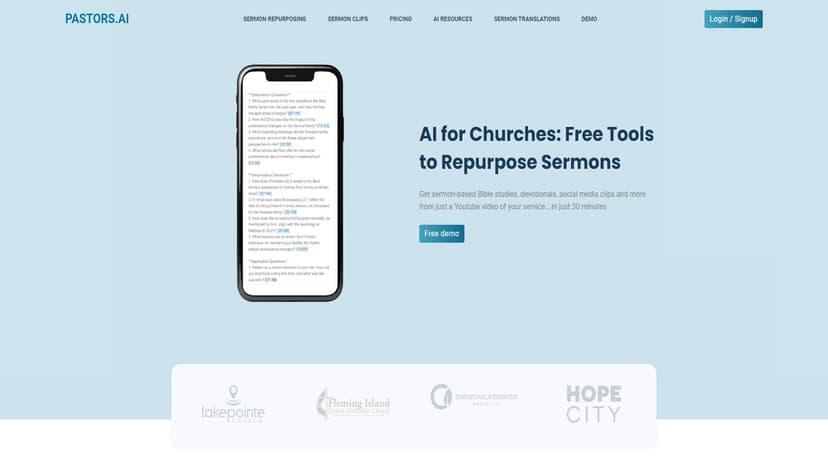 AI for Churches - 为教堂提供免费AI工具，通过YouTube链接重新利用讲道内容。