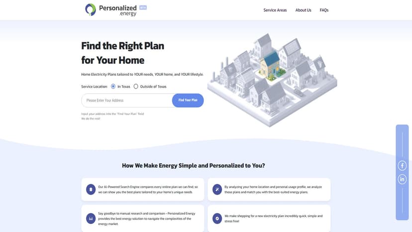 Personalized.energy - 提供德克萨斯州电费比较和供应商评论，帮助用户节省能源费用。