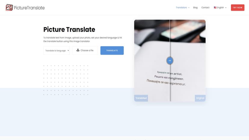 Picture Translate - Picture Translate 是一款优秀的在线图片翻译工具，能够免费将图片中的文字翻译成英文或其他语言。
