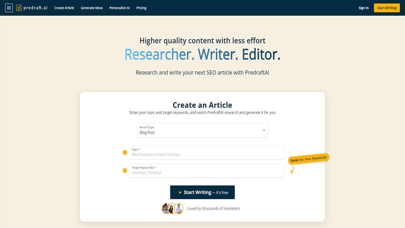 predraft.ai - 可视化SEO写作工具，快速高效的文章生成。