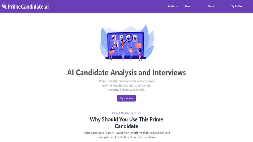 Prime Candidate - Prime Candidate利用前沿AI技术革新招聘流程，即时并大规模分析、面试和筛选候选人。