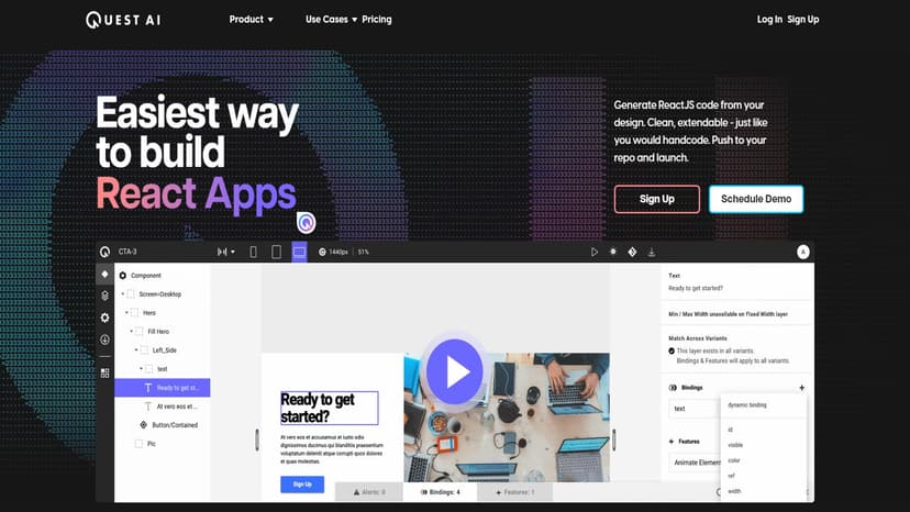 Quest - Quest是一款基于AI技术的工具，可以将您的Figma设计转化为可用的React组件，并输出高质量、可扩展且易于维护的代码。同时，它内置了MUI和Chakra UI等多个设计系统，提供了更好的支持。