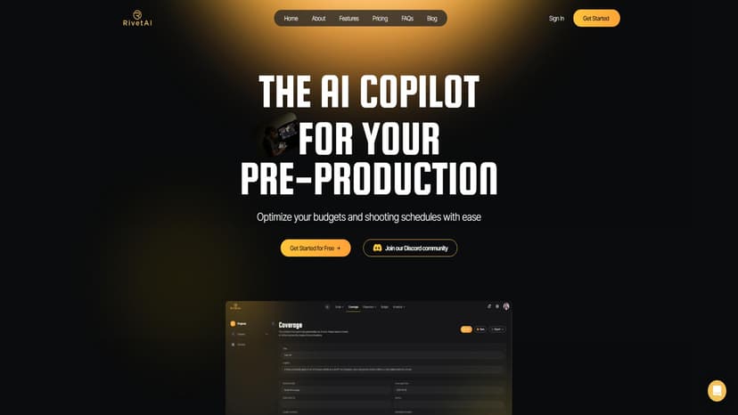 Rivet AI - Rivet AI是一个集成解决方案，帮助电影制作人轻松管理剧本分解、覆盖报告、日程安排和预算估算。