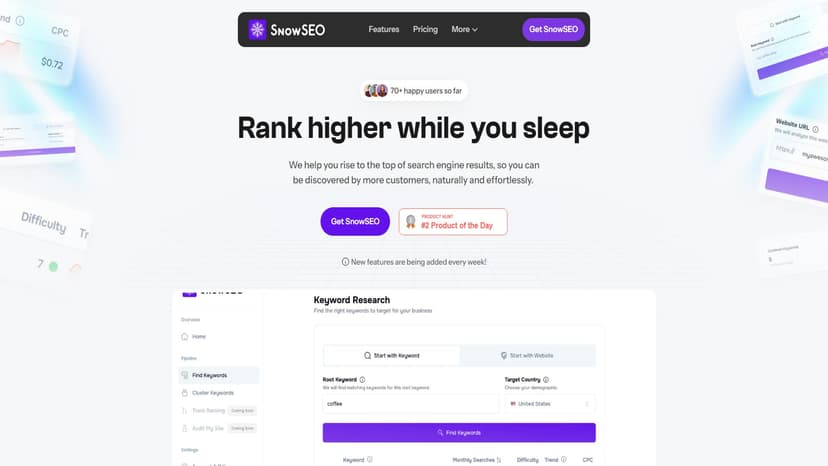SnowSEO - SnowSEO是一款一体化SEO平台，旨在优化网站、提升排名并推动有机增长。