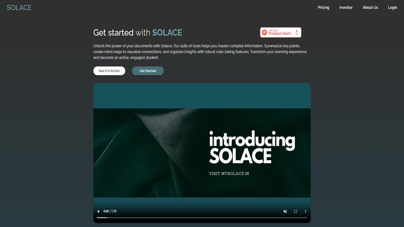 Solace - Solace是一个AI驱动的平台，通过总结要点、创建思维导图和提供上下文答案来改变文档交互。