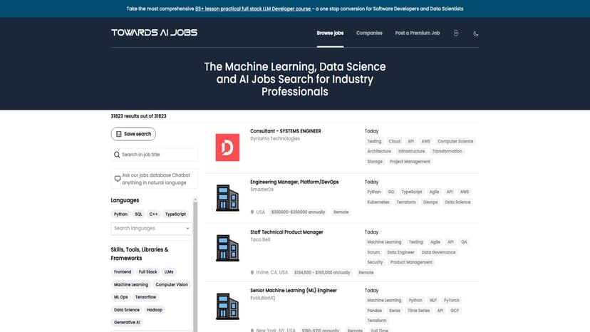 Towards AI Jobs - 发现最佳AI、ML、数据科学、大数据及相关领域工作，助力人工智能领域职业发展。