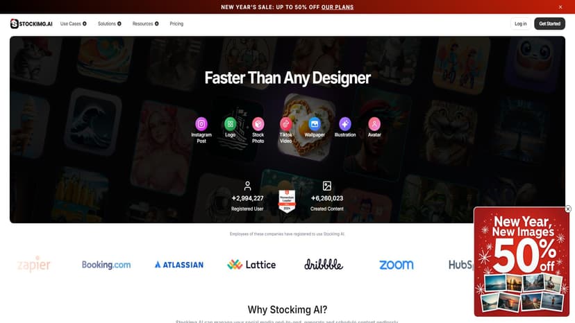 Stockimg AI - Stockimg AI是一款集设计与内容创作为一体的AI工具，可轻松生成徽标、插图、壁纸、海报等。
