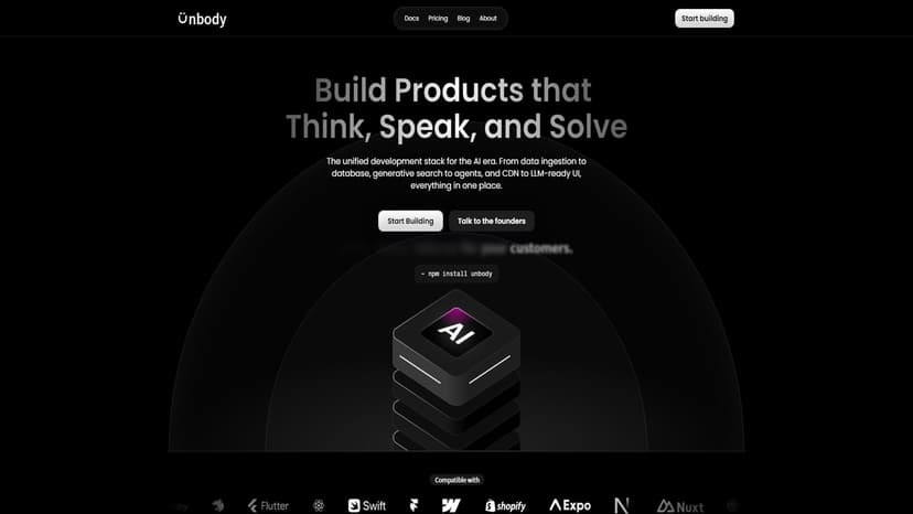 Unbody - Unbody是首个AI原生的开发堆栈，涵盖构建AI原生网站和应用程序所需的一切。