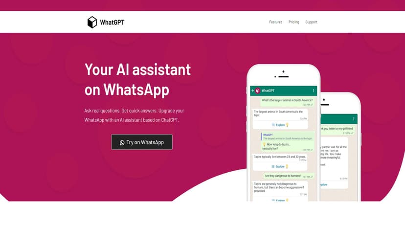 WhatGPT - WhatGPT是WhatsApp上的AI助手，基于ChatGPT技术，提供快速回答和问题解决。