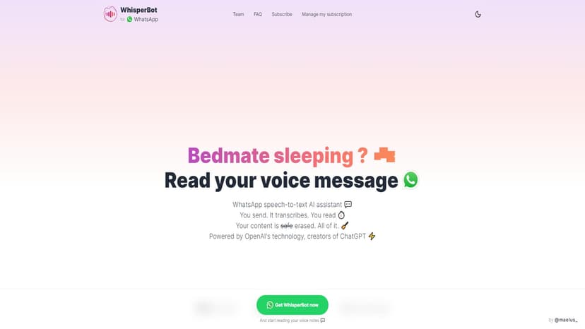 WhisperBot - WhisperBot是一款将WhatsApp语音消息快速转换为文本的AI工具。
