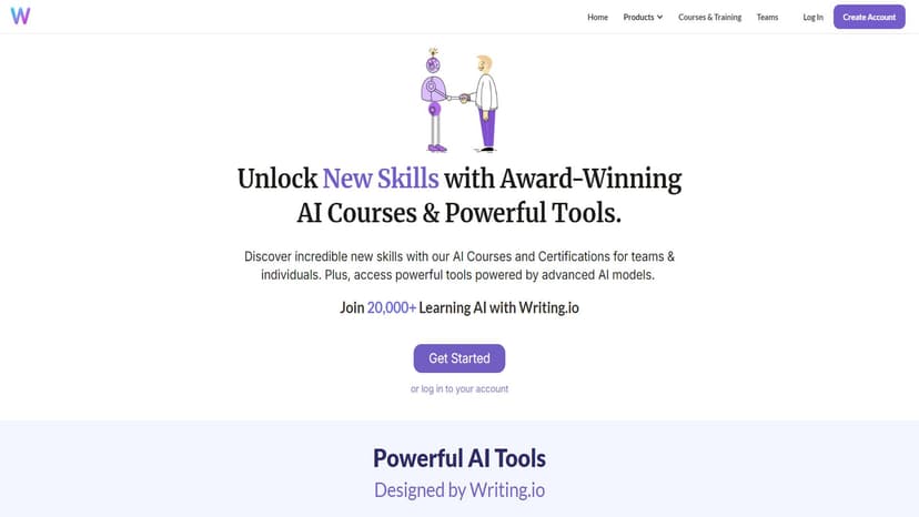 Writing.io - Writing.io是一个提供奖项获胜的AI课程、培训、认证和强大AI工具的领先供应商，适用于个人和团队。